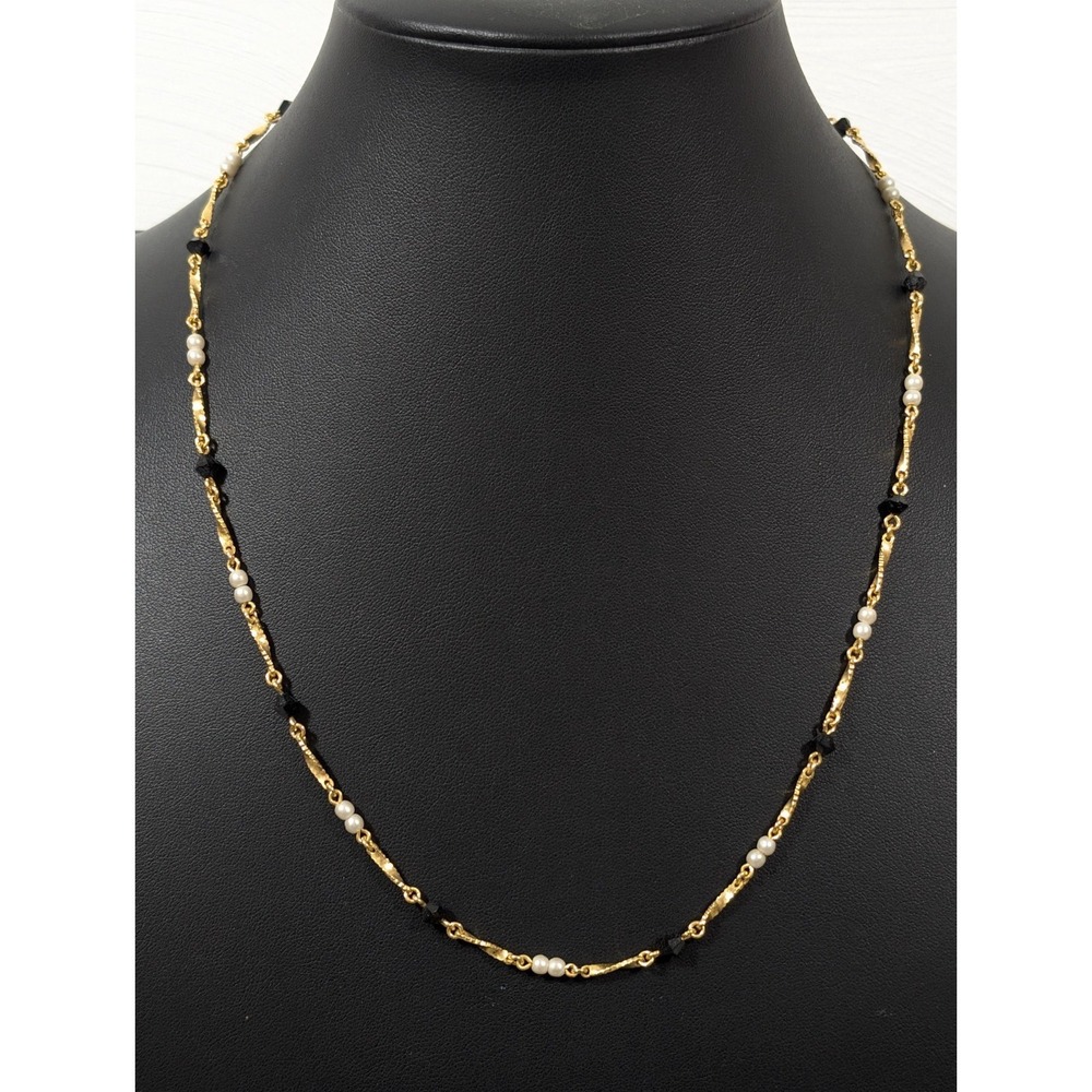 Premier Designs Little Jazz Gold Tone Twist Bar Black White Necklace 20"
